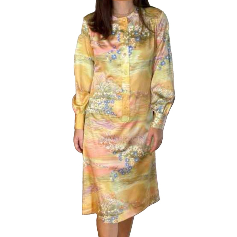 Lanvin Yellow and Pink Floral Midi Dress